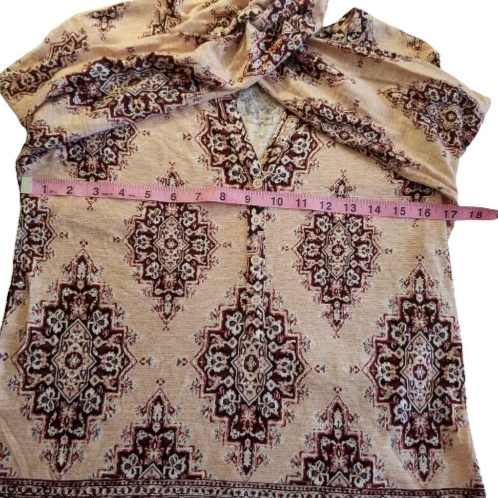 Style & Co Women’s Boho Tunic Cream Tan XS Split Neck Mixed Print New - Picture 11 of 13